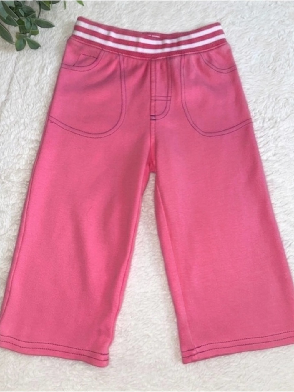 Hanna Andersson Pink Cotton Knit Pant 80 EUC Wide Leg Pants 18-24M